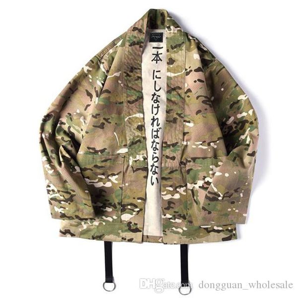 

japanese style camouflage men jackets open stitch kimono cotton hip hop streetwear male fashion jacket outwear, Black;brown