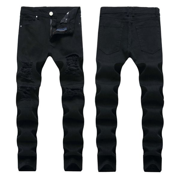 

men distressed ripped skinny jeans fashion mens jeans slim motorcycle moto biker causal mens denim pants hip hop ngpt, Blue