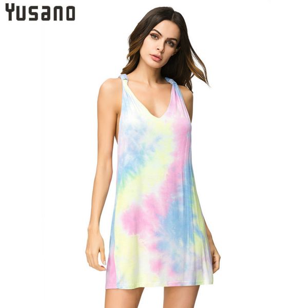 

women strapped dress tie-dyed printing casual loose dress female sleeveless backless nightclub streetwear summer dresses, Black;gray