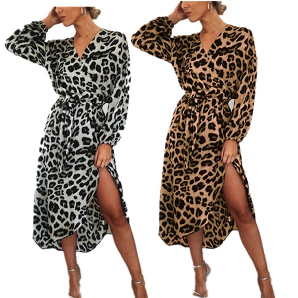 

мода leopard шифоновое платье для женщин ladies sexy v-образным вырезом кружева рубашка длинные платья elegent партия bar club юбка boutique, White