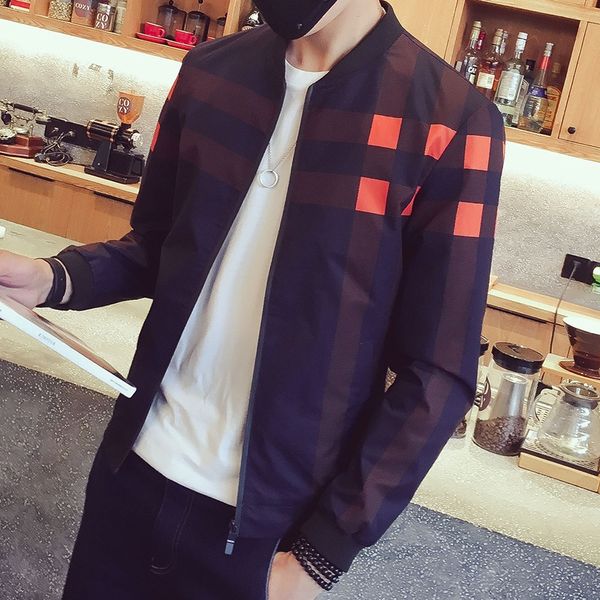 

весной и осенью новый мужской клетчатой ​​цифровой печататься мужской бейсбол бейсбол куртка воротник куртки, Black;brown