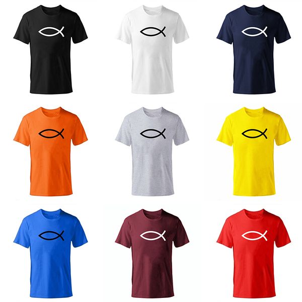 

2020 new t shirt mens jesus t-shirts summer tee male boy skate short sleeve christian small fish print 100% cotton tshirt, White;black