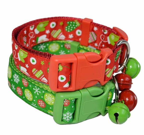 Weihnachten Haustier liefert neues rotes grünes Glockenhalsband Hundehalsband Haustier Katzenhalsband Weihnachtsmuster Glocke Nylon Haustierhalsbänder Großhandel