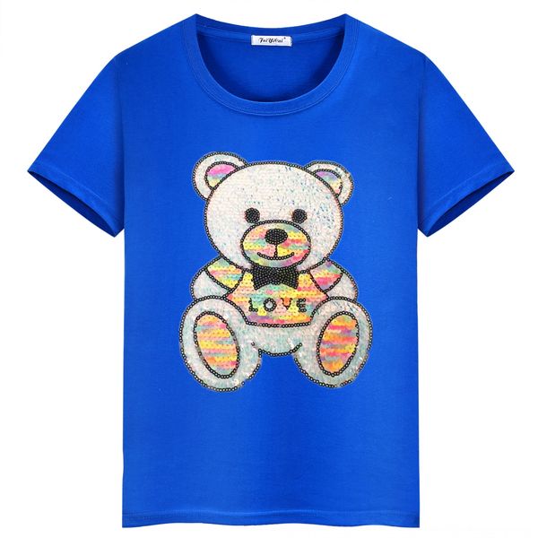 

wear flip sequins love bear color-changing t-shirt tong t xu children's children's wear flip color-changing t-shirt, Blue