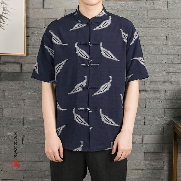 

men chinese style cotton linen tang suit qipao cardigan retro japanese harajuku stripe t-shirt fashion casual blouse shirts, Red