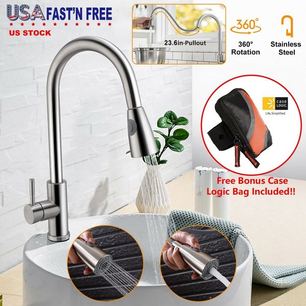 

матовый никель кухня раковина смеситель вытащите распылитель одно отверстие поворотный кран смесителя