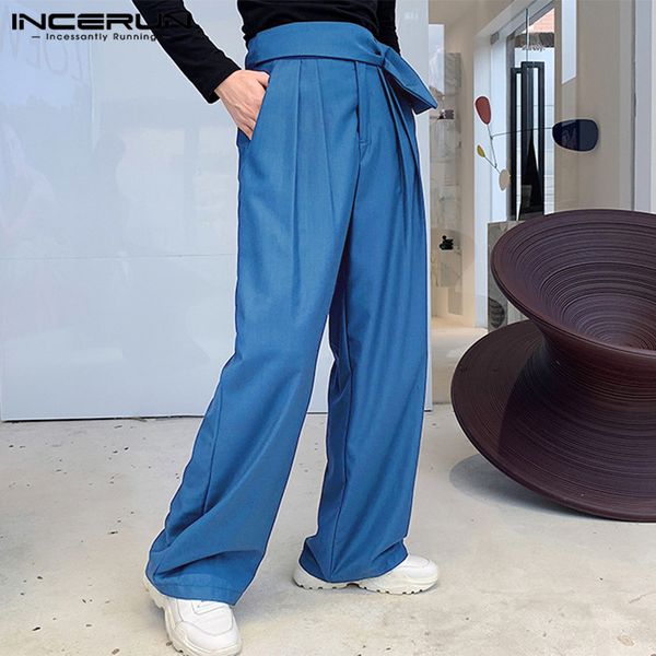 

mens высокой талии бегуны вскользь zipper удобного pantalones mens fashion wide leg pants solid color шаровары 5xl incerun, Black