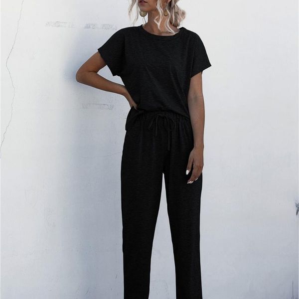 

2020 women sets summer tracksuits patchwork sportswear +pant suit two piece set homewaer lounge sleepwaer outfits#2, White;black