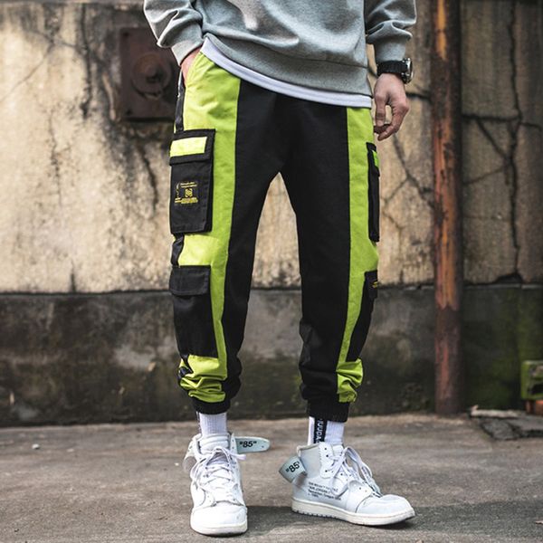

mens casual cargo pants fashion baggy trouser hip hop casual cotton multi pockets pants streetwear trousers hombre, Black