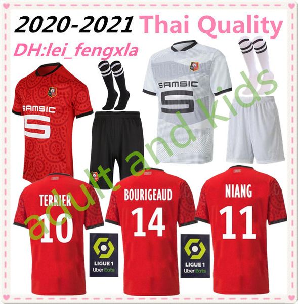 

ренн 20 21 главных прочь трикотажные изделия футбола 2020 2021 rennes майо-де-футовый # 7 сарра # 11 ньянга # 14 bourigeaud андре дети футбо