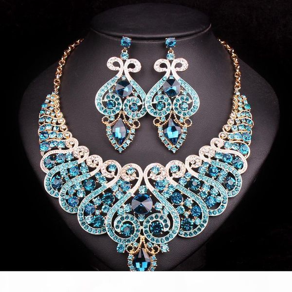

l whole salefashion bridal jewelry sets wedding necklace earring set for brides bridesmaid party accessories crystal decoration women, Slivery;golden