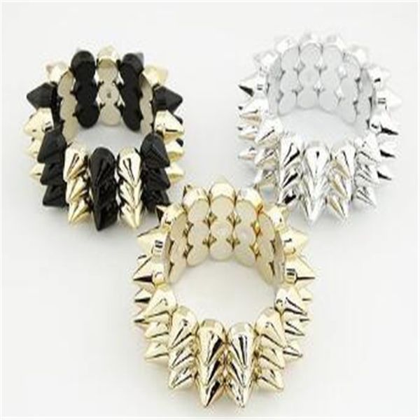 

rivet bracelet designer wild conical orange punk three wide bangle stretch bracelet personality fashion jewelry for lady christmas gift, Black