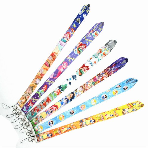 

princess mermaid printed lanyard neck strap for id badge phone holders keychain cosplay prop cartoon accessories charms, Silver
