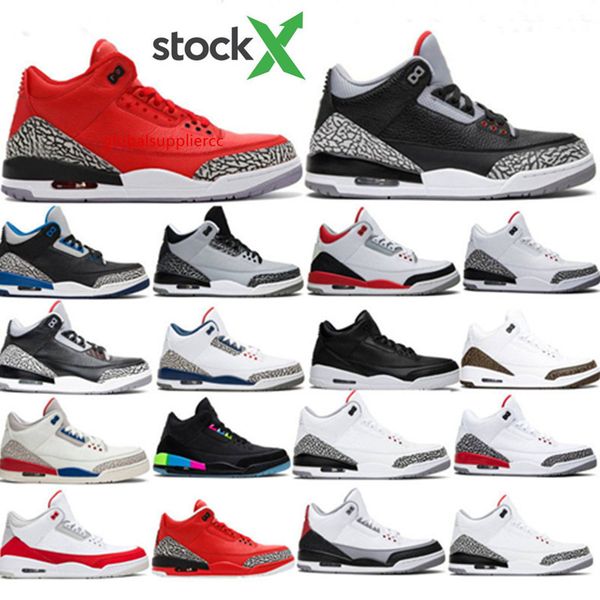 

2020 3 wolf grey red hall of fame basketball shoes mens 3s fire red black white cement sport sneaker katrina true blue sneakers designer, Black;green