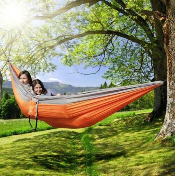 

double outdoor hammock swing bed portable parachute nylon fabric 2 person travel