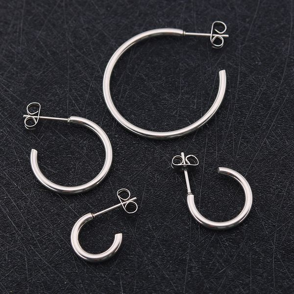 

steel exaggerated c-shaped silver color earrings for women stainless geometric round hypoallergenic stud, Golden;silver