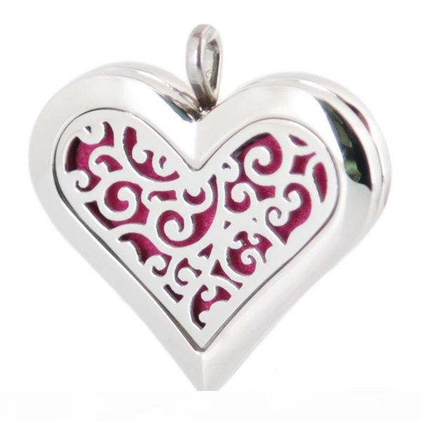 

heart tree of life 36mm aromatherapy essential oil surgical stainless steel perfume diffuser locket necklace with chain and 10pcs felt pads, Silver