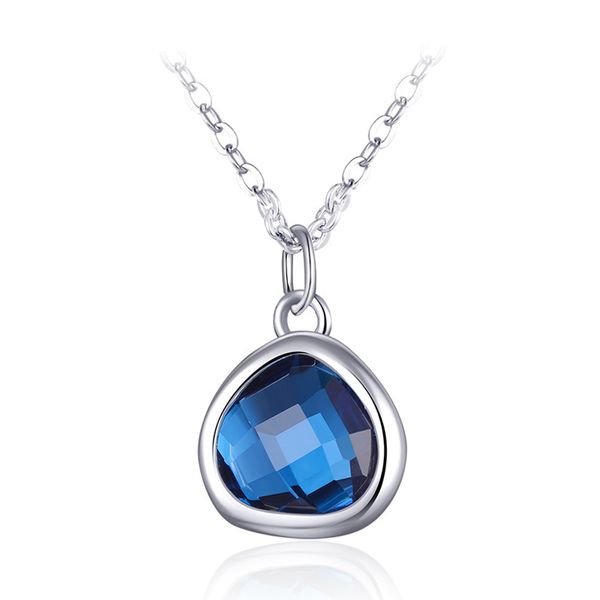 

blue round austrian crystal pendants necklaces for women jewelry green triangle rhinestone pendant link chain necklace, Silver