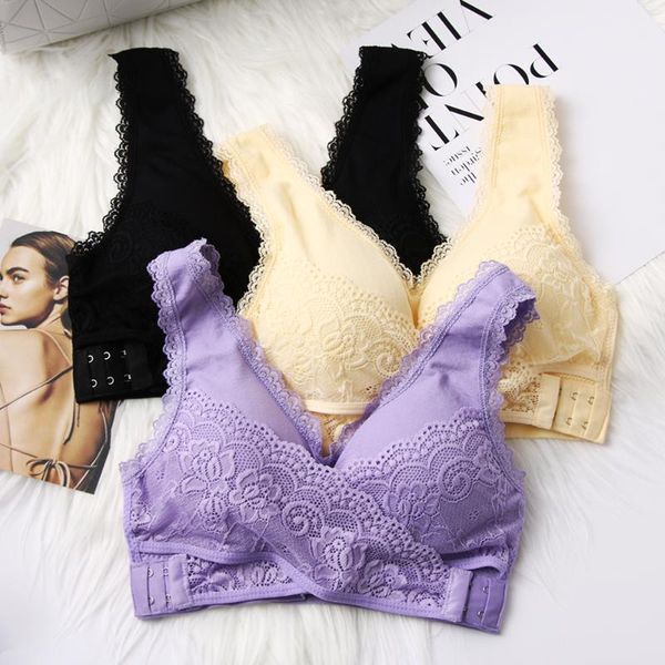 

lingerie lace solid color cross side buckle without rims gathered sports underwear sleep bra front cross side buckle crop, Red;black