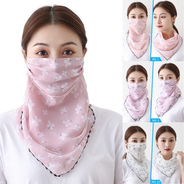 Damen-Sonnenschutzmasken, modisches Seiden-Chiffon-Taschentuch, winddicht, halbes Gesicht, staubdicht, Sonnenschutzmasken, 45 Muster