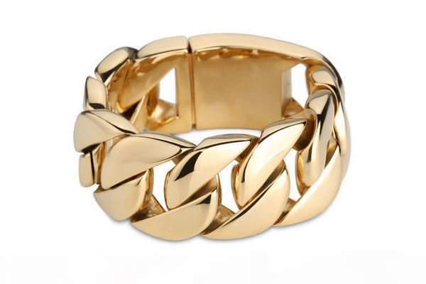 

31mm width mens gold plated super heavy thick 316l stainless steel round curb cuban chain bracelet titanium steel bangle jewelry gift, Black