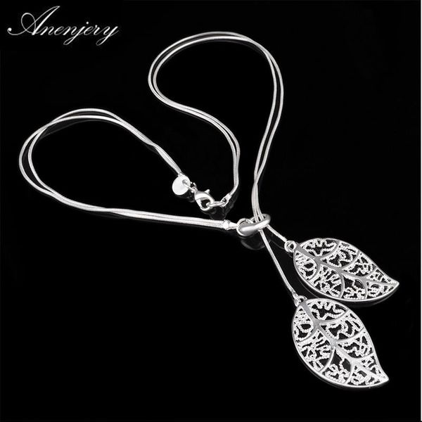 

anenjery 925 серебряное ожерелье полые цветы листья ожерелье для женщин choker s-n25, Silver