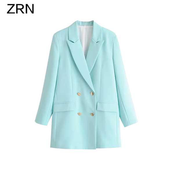 

zrn fashion women solid blazers and jackets work office lady suit loose double breasted casual business female blazer coat, White;black