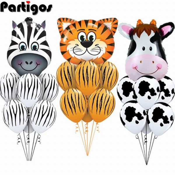 

7 pcs/lot tiger zebra cow animal air helium latex balloon for kids gift birthday party decor animal zoo theme supplies toys