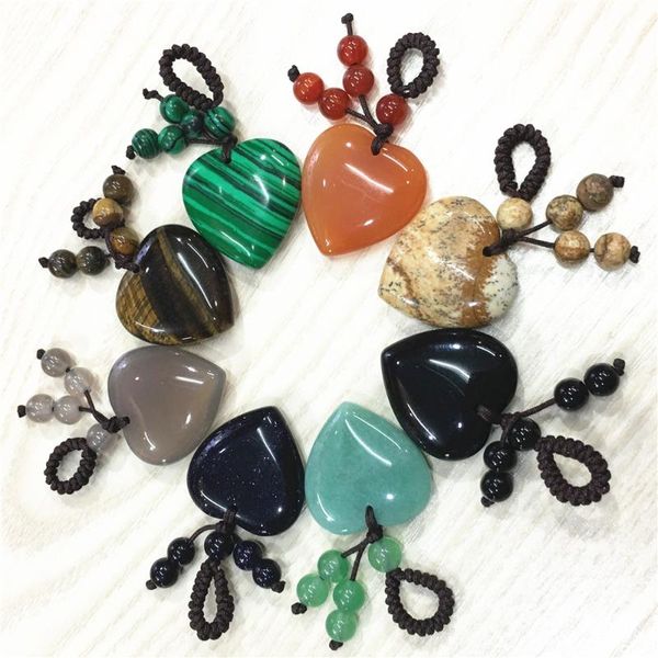 

new 10pc natural stone pendant key ring gifts for men women r keyrings heart shape keychain jewelry car key accessories, Silver