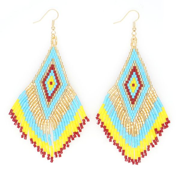 

ins europe and america bohemian retro tassel ladies earrings earrings ethnic style rice beads knitted jewelry, Golden