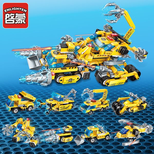 8 Em 1 Chariot Building Blocks Kit DIY Robot Truck helicóptero presentes Escavadeira Assembléia Modelo Brinquedos Educativos Crianças Boy