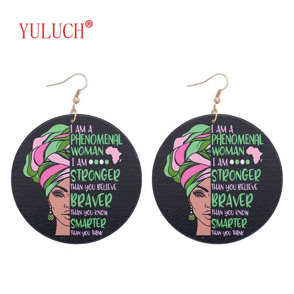 

yuluch designer new design fashion african personality woman painted pattern wooden pendant for ethnic women earrings gifts, Silver