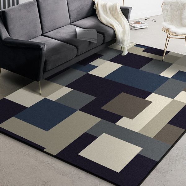 

retro geometric living room large carpets bedroom study bedside area rug modern blue black plaid home decor sofa chair floor mat