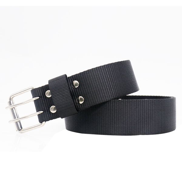 

belt solid color nylon double row pin buckle men belt casual wild women's jeans canvas belts, Black;brown
