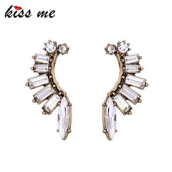 

kiss me geometric transparent crystal stud earrings fashion jewelry antique gold color accessories for women, Golden;silver