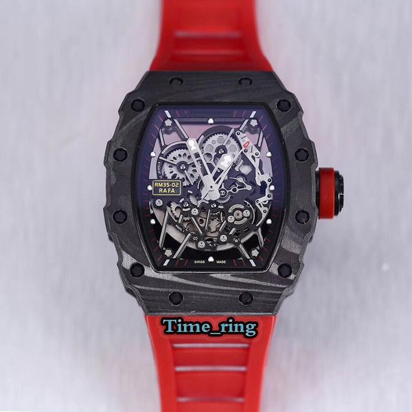 

edition rm35-02 skeleton dial carbon fiber case japan miyota 6t51 automatic movement rm35-02 mens watch rubber strap sport watches, Slivery;brown