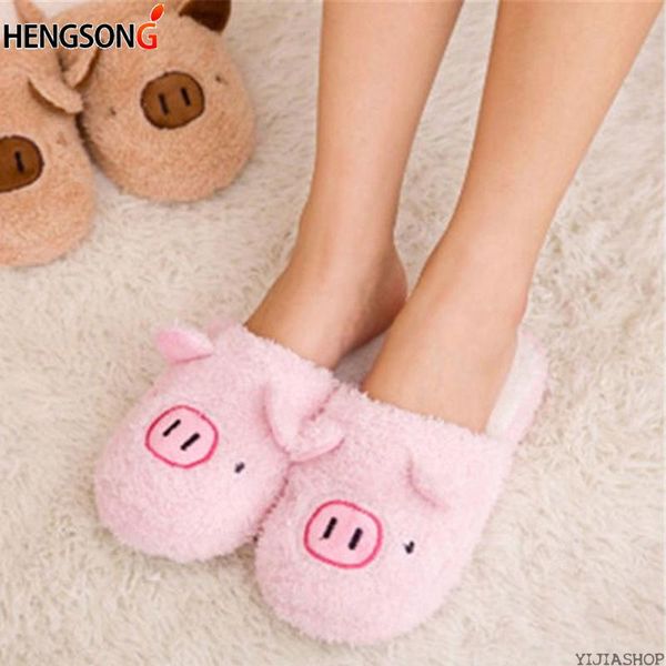 

new women's house slippers plush winter warm shoes woman cartoon animal pig soft plush furry women's slippers house shoes interi, Black