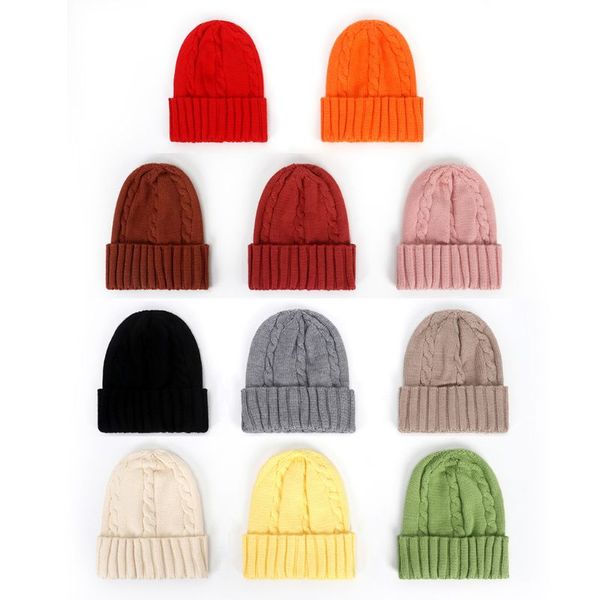 

kids hat children knitted cap autumn winter warm solid beanies boys girls hats f3me, Yellow