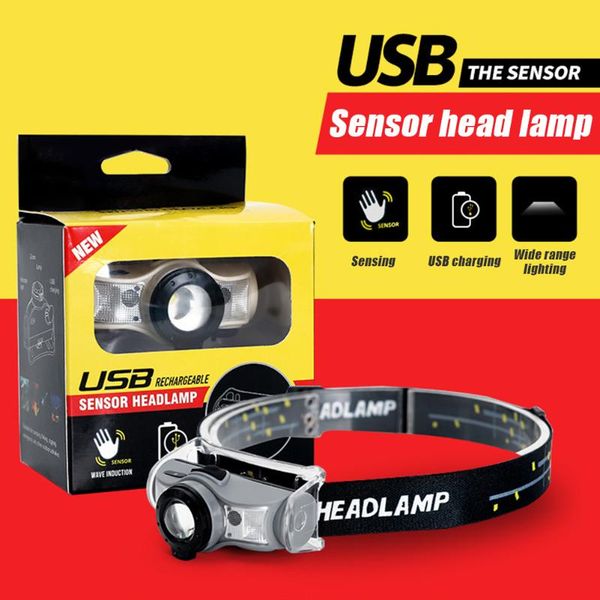 

usb rechargeable headlight head torches fishing motion sensor led headlamp for outdoors camping hiking accessories