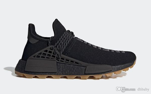 

authentic pharrell williams x hu prd gum pack core black men women running shoes utility black-gum human race sports sneakers eg7836