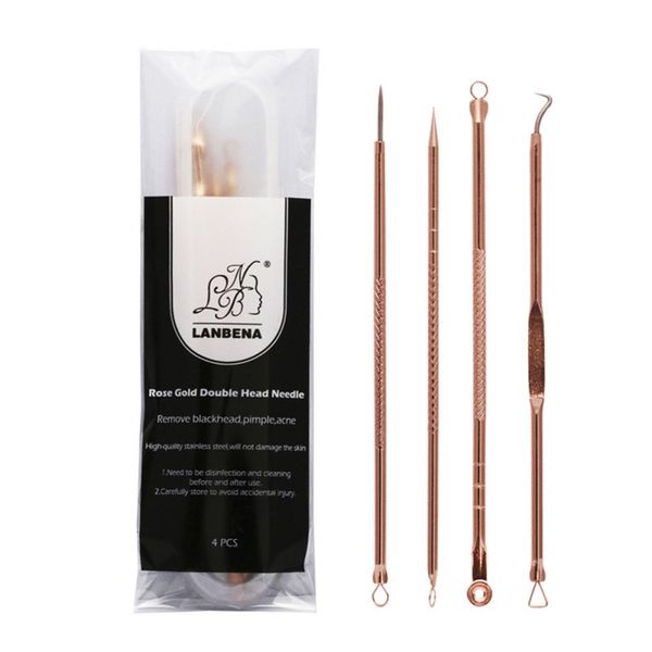 

4 pieces of rose gold acne needles to blackhead clean pores for facial care tool fast squeeze acne