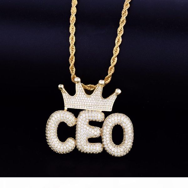 

crown small bubble letters necklaces & pendant with 4mm gold silver tennis chain custom name hip hop jewelry