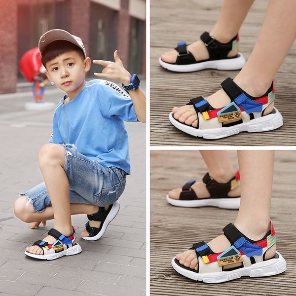 

2020 new magic and sandals men's shoes fashion medium and large children's magic sticker children's sandals, Black;red