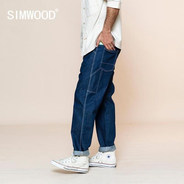 

simwood 2020 summer new loose straight jeans men fashion plus size oversize trousers fashion streetwear plus size sj130253, Blue