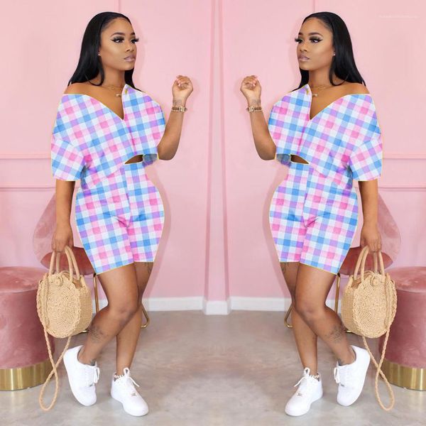 

piece set summer short sleeve fashion casual tracksuits loose zipper v neck suit womens clothing 2, Gray