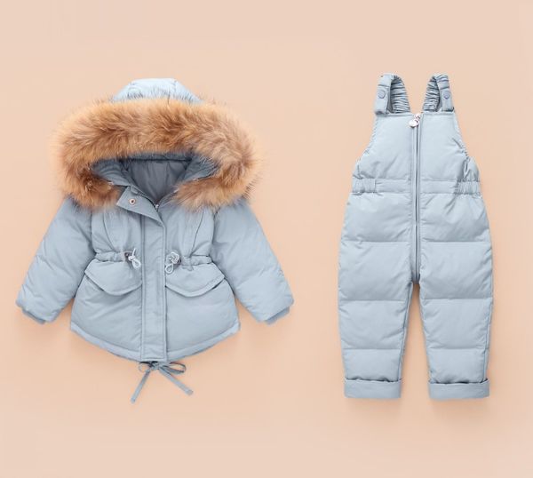 

2020 winter toddler girl clothing sets warm hooded duck down jacket coats + trousers waterproof snowsuit kids baby boys clothes, White
