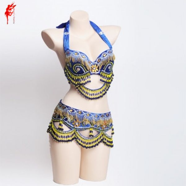 

women nightclub suit lady belly dance performance suit 2pcs-bra/belt girls latin dance clothes beads bra and chain set, Black;red