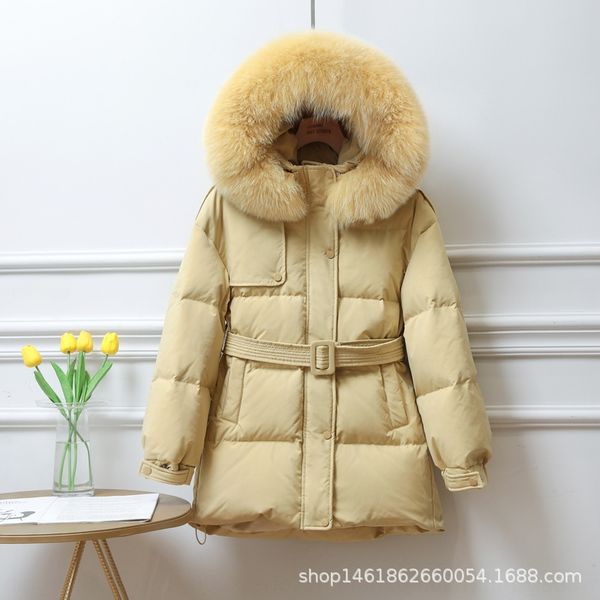 

межсезонье 2020 новых женщин средней длиной закрытой талии большой меховой воротник мода корейского стиль уток теплой теплый пуховик пуховик, Black