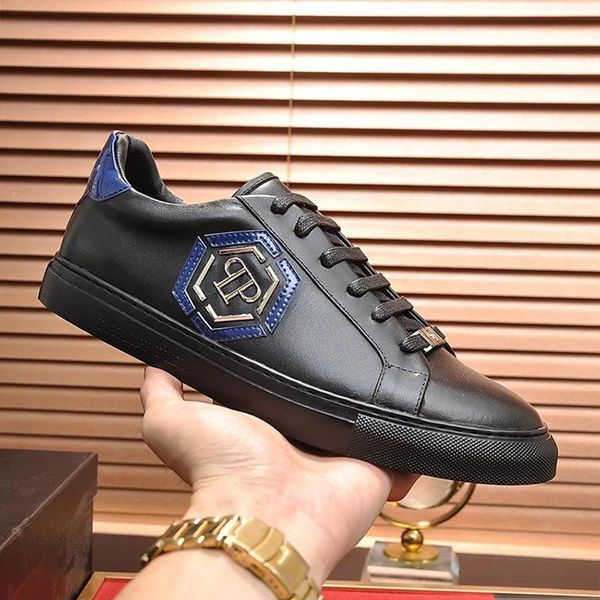 

luxury men casual shoes leather with box breathable lo -sneakers hexagon mens shoes casual luxury chaussures pour hommes drop ship, Black