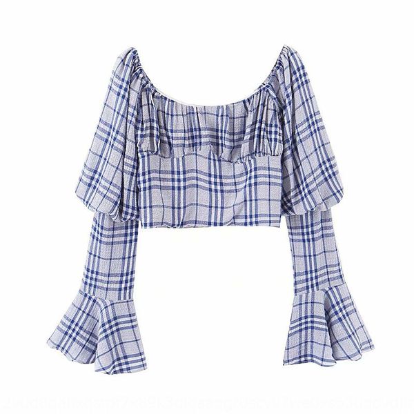 

pd1z7 style 58-7357 fashionable trendy plaid trumpet sleeve clothing style 58-7357 fashionable trendy plaid trumpet sleeve horn clo, White